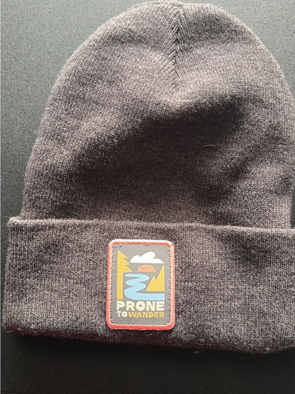 Prone To Wander Brown Knit Beanie with Logo Patch
